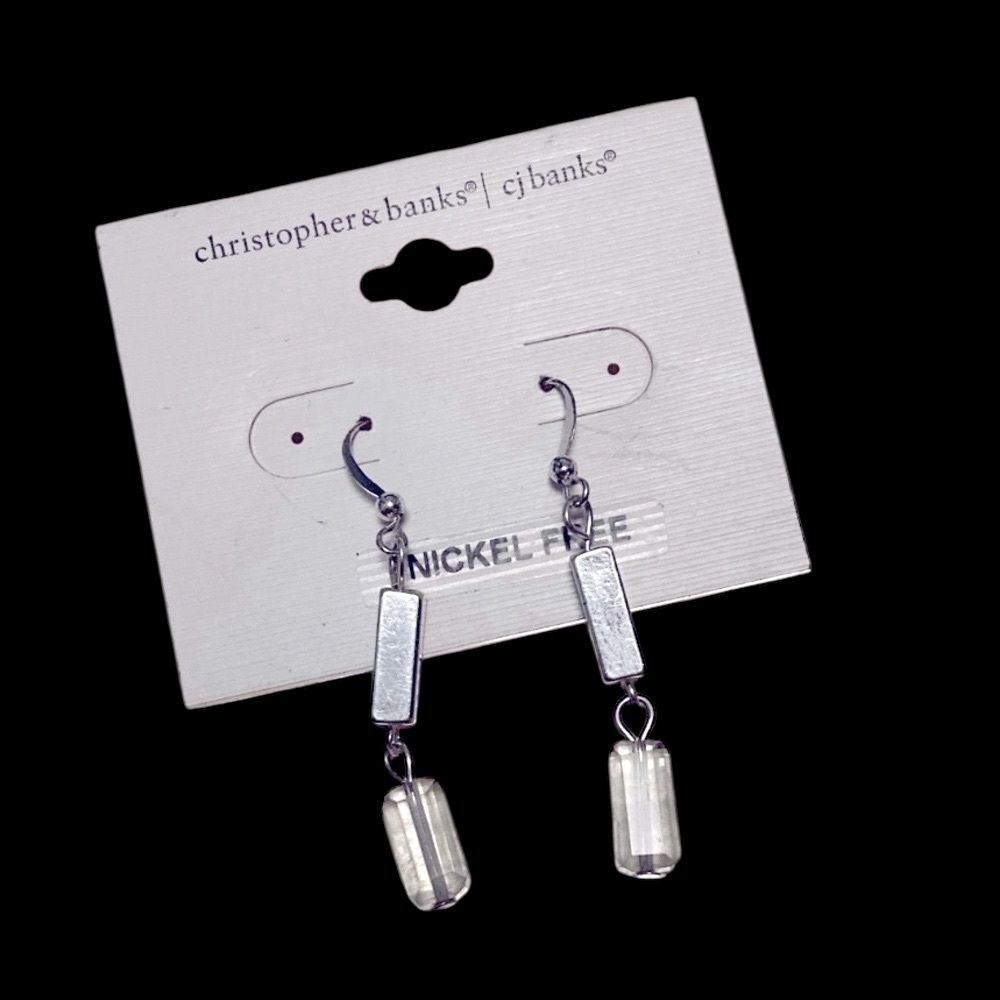 🆕 Christopher & Banks Earrings Clear and Metal Dangle NWT Nickel Free